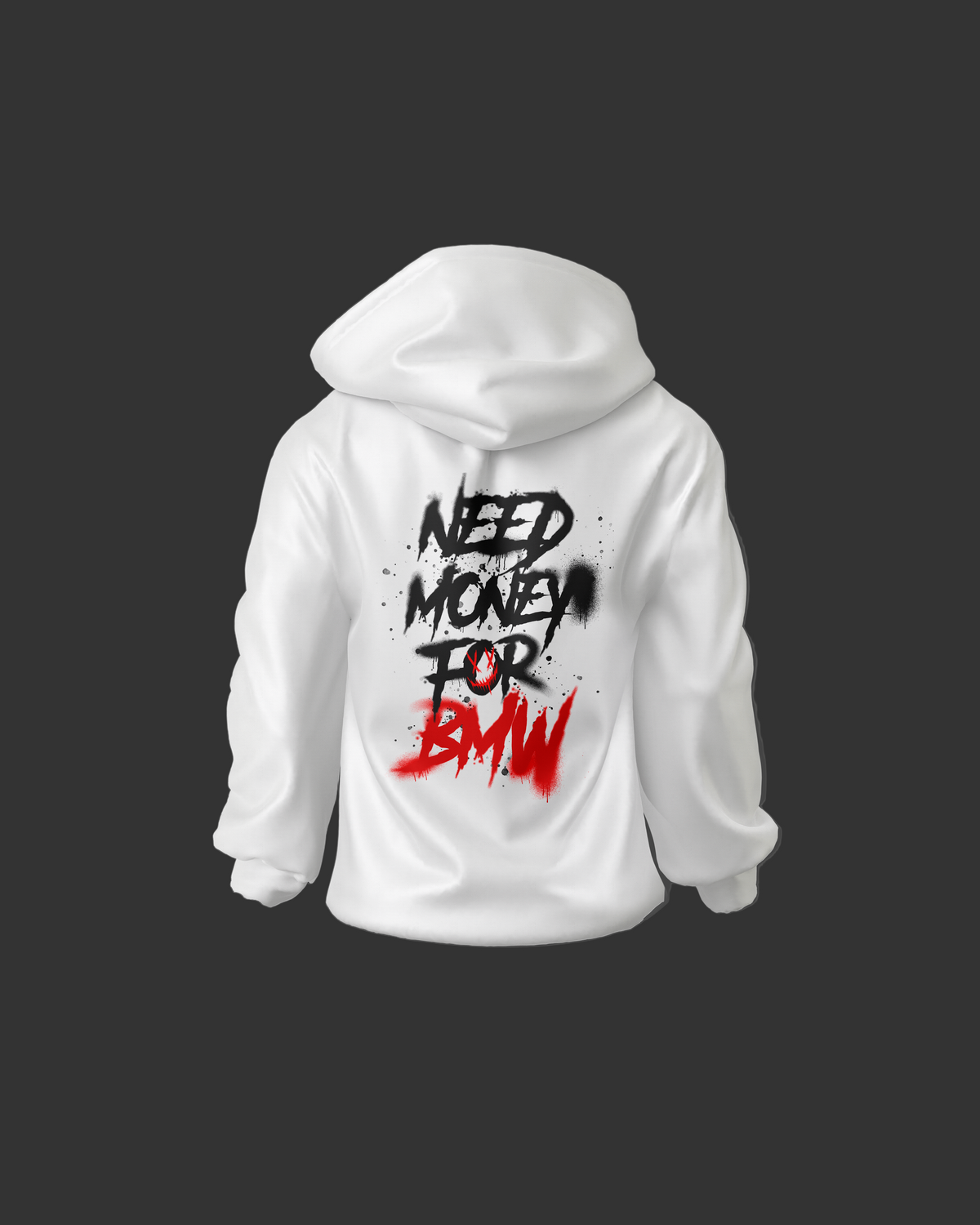 1 OF 1 - NEED MONEY FOR BMW UNISEX OVERSIZED WHITE HOODIE