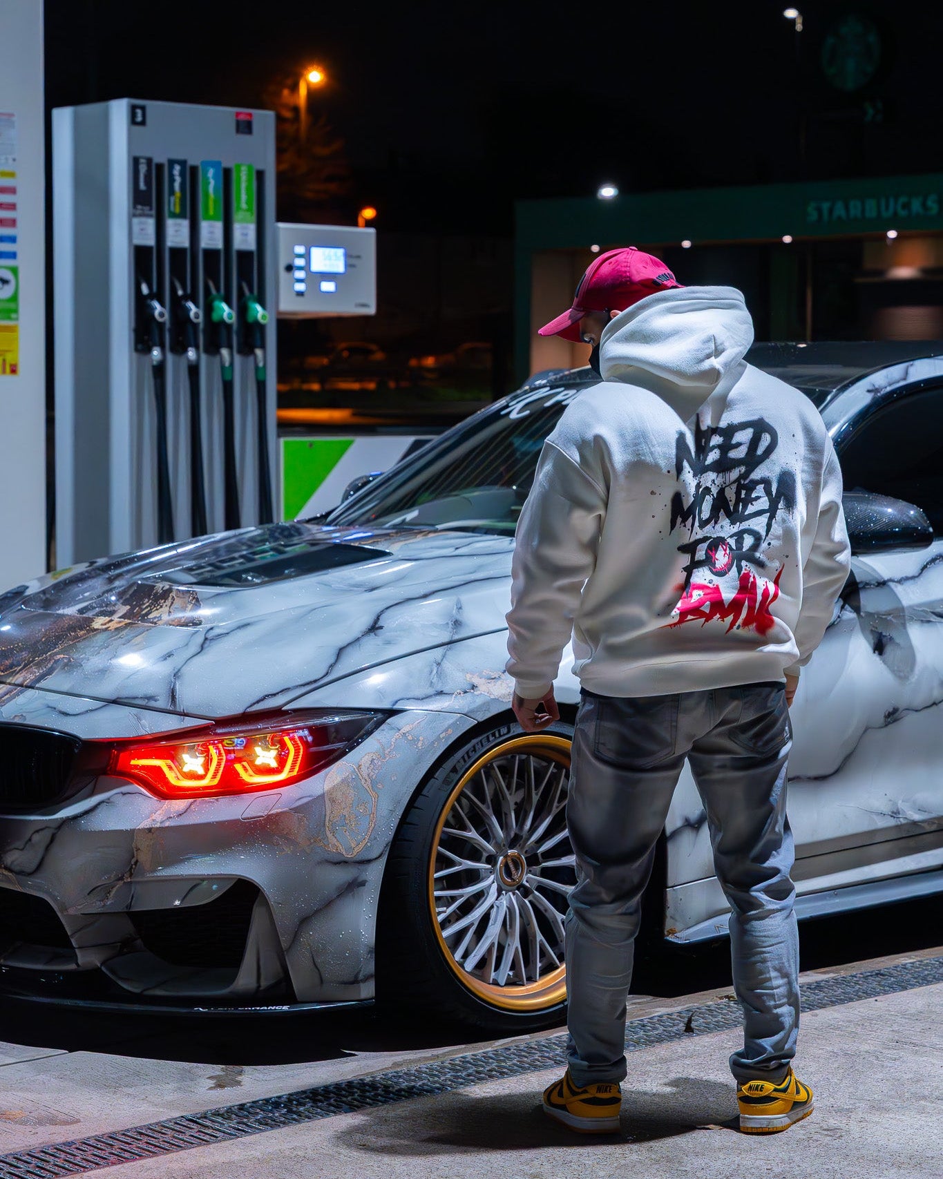 1 OF 1 - NEED MONEY FOR BMW UNISEX OVERSIZED WHITE HOODIE