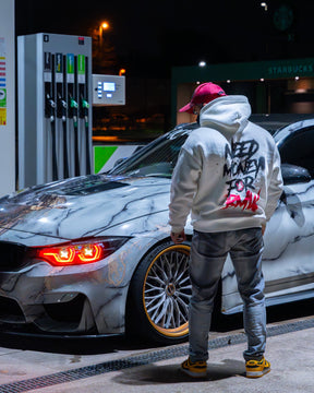 1 OF 1 - NEED MONEY FOR BMW UNISEX OVERSIZED WHITE HOODIE